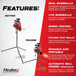 Sports Base Hit Lite Adjustable Baseball Pitching Machine – 45 MPH Pitching S...